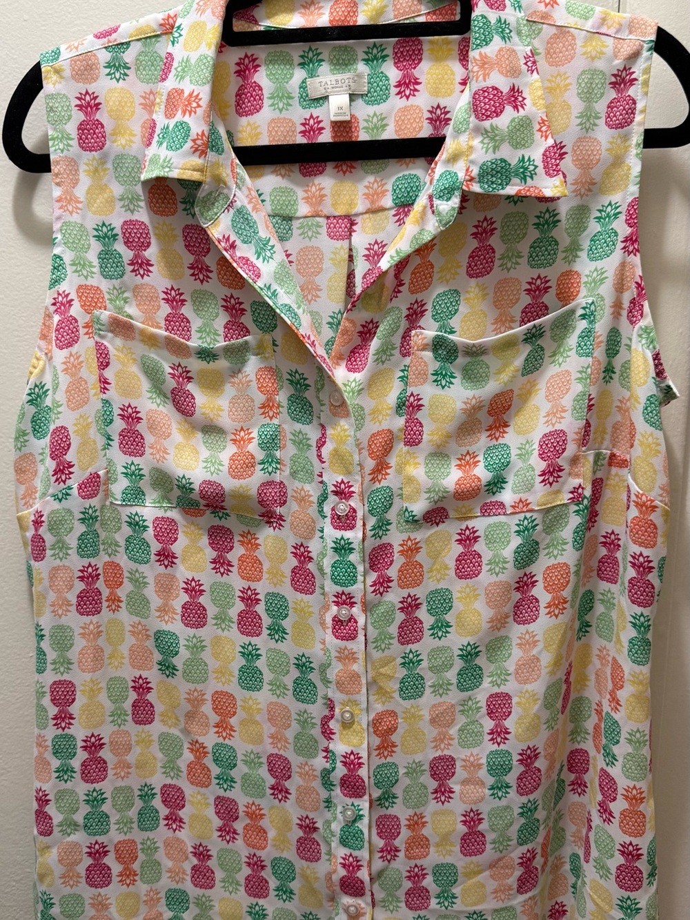 Talbots Multicolor Pineapple Print Sleeveless Button-Up Top